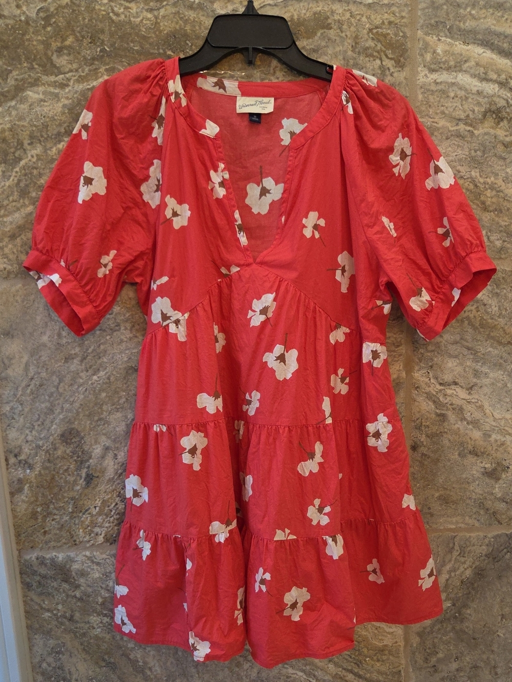 Universal Thread Coral Red Floral Tiered V-Neck Dress EUC Medium